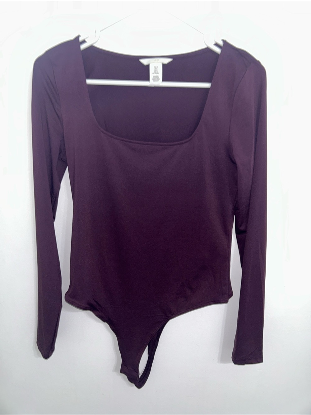 H&M Long Sleeve Square Neck Bodysuit in Deep Plum